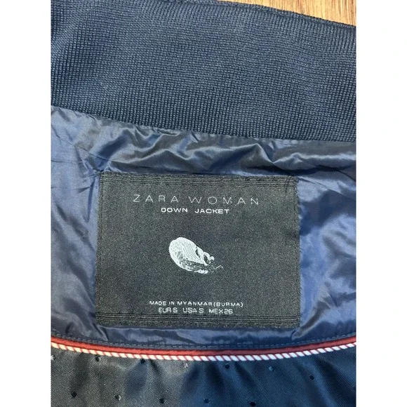 Zara Lightweight Packable Puffer Down Jacket Quilted Navy Blue Size S Duck - Picture 8 of 10